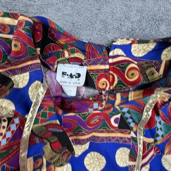 FAD Vtg 80s Womens XL Egyptian Pharaoh Art Print Blouse Tiered Sleeve Top - Picture 3 of 9